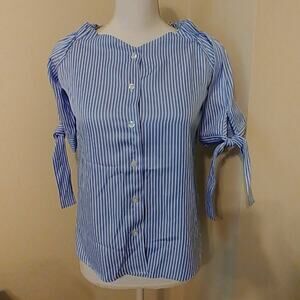 Haute Project Blouse Top Off Shoulder Button Down Vertical Striped Top Small